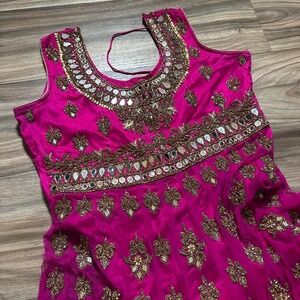 Pink and Gold Saree Dress Beautiful gold beading Woman's sz Large